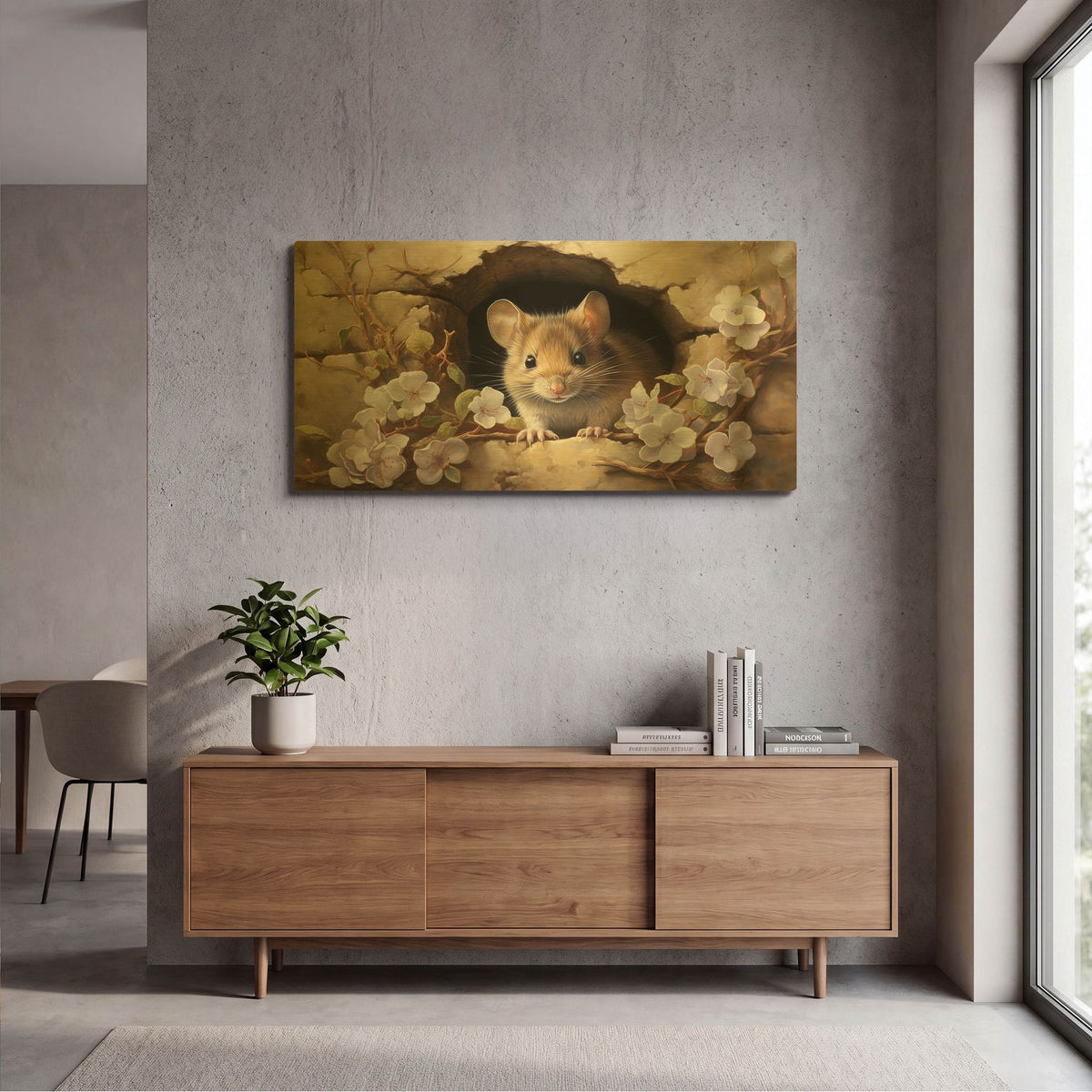 'Mouse In The Wall 4' By Momart Gold Metal Wall Art