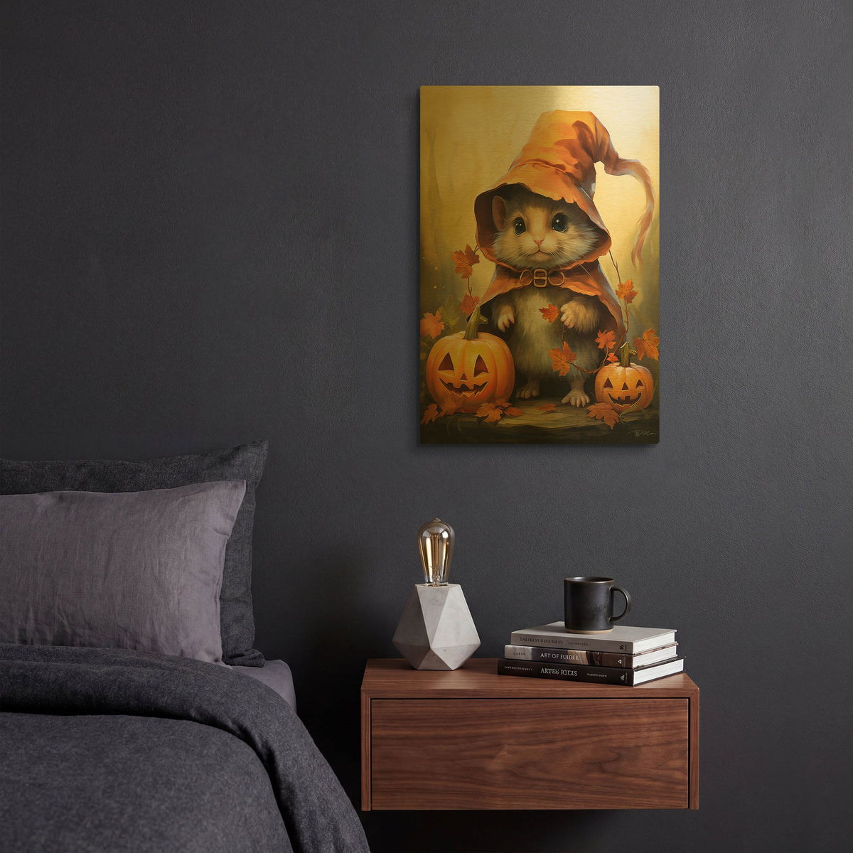 'Mouse Witch Halloween' By Momart Gold Metal Wall Art