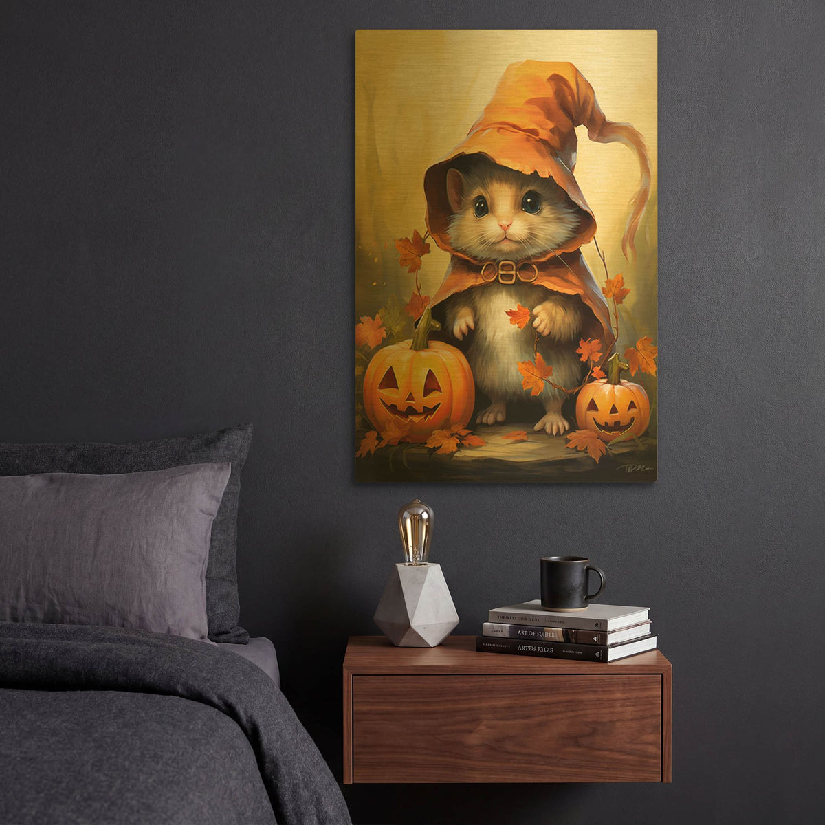 'Mouse Witch Halloween' By Momart Gold Metal Wall Art