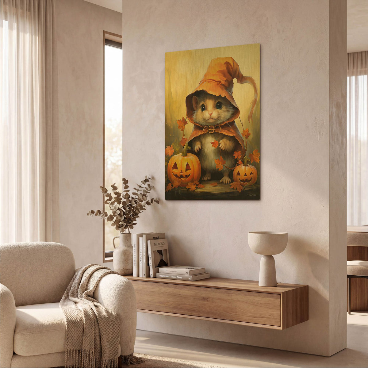 'Mouse Witch Halloween' By Momart Gold Metal Wall Art