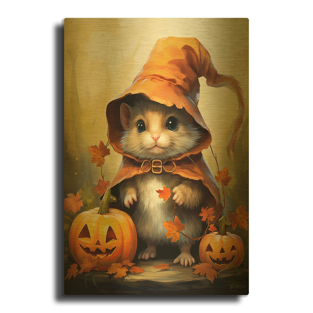 'Mouse Witch Halloween' By Momart Gold Metal Wall Art