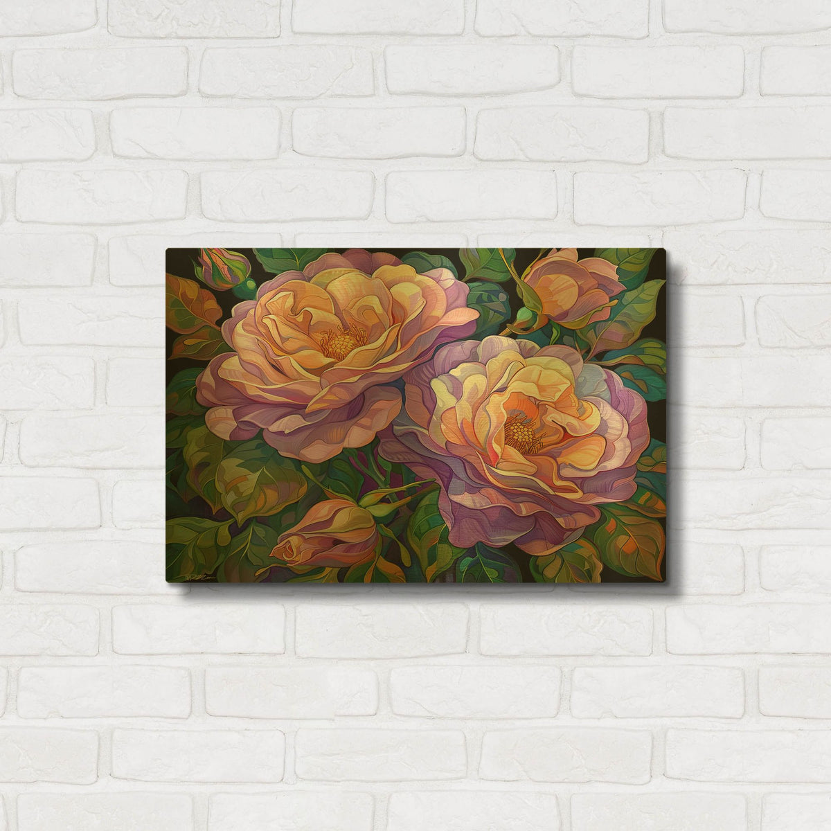 'Multicolor Roses 1' By Momart Gold Metal Wall Art