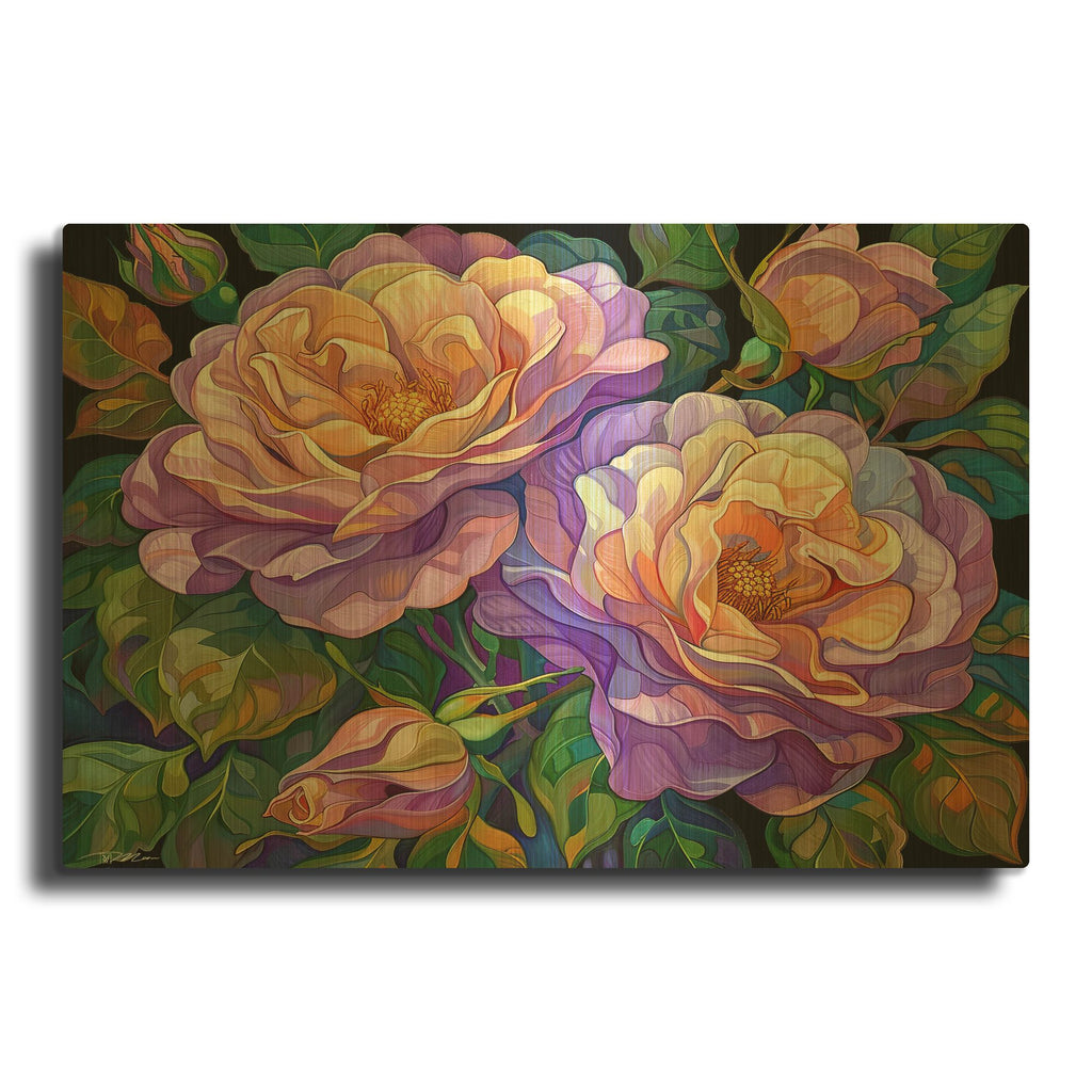 'Multicolor Roses 1' By Momart Gold Metal Wall Art