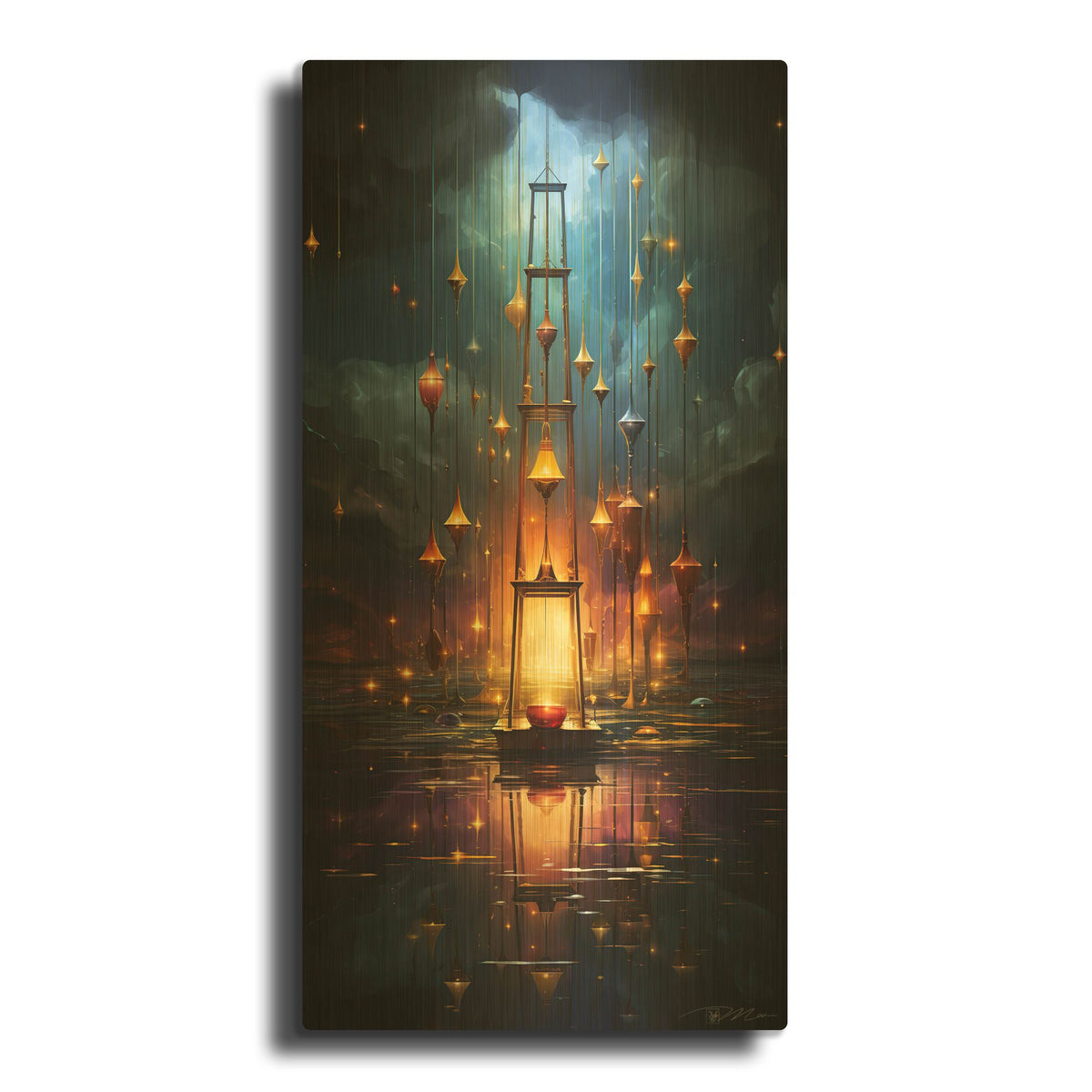 'Nebula Abstract Geometric Minimalist 3' By Momart Gold Metal Wall Art