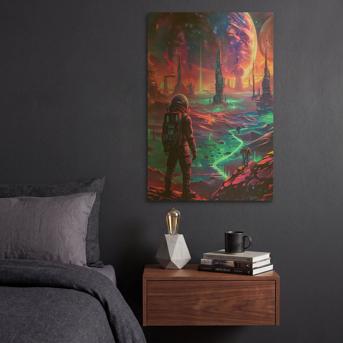 'Neon Space 1' By Momart Gold Metal Wall Art