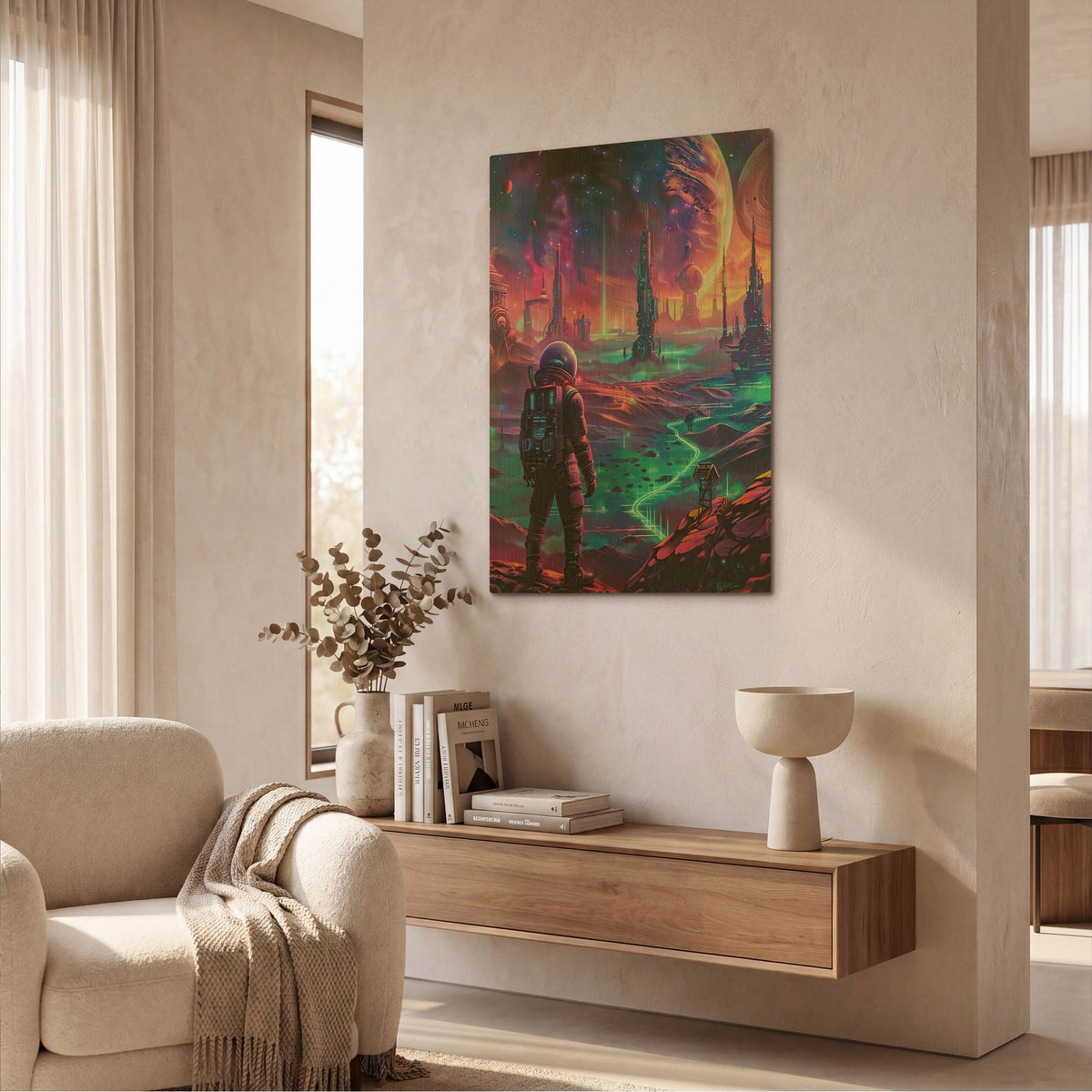 'Neon Space 1' By Momart Gold Metal Wall Art