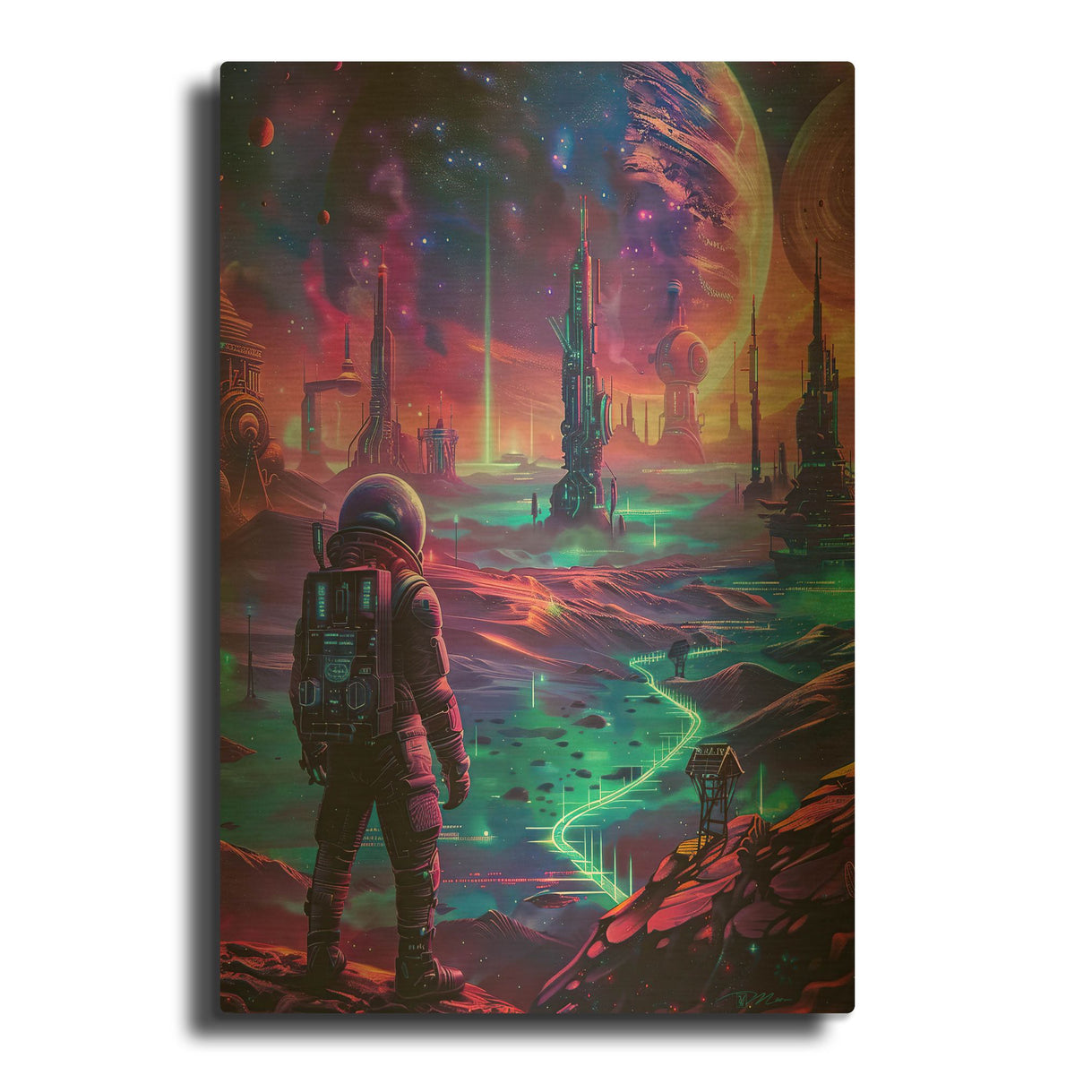 'Neon Space 1' By Momart Gold Metal Wall Art
