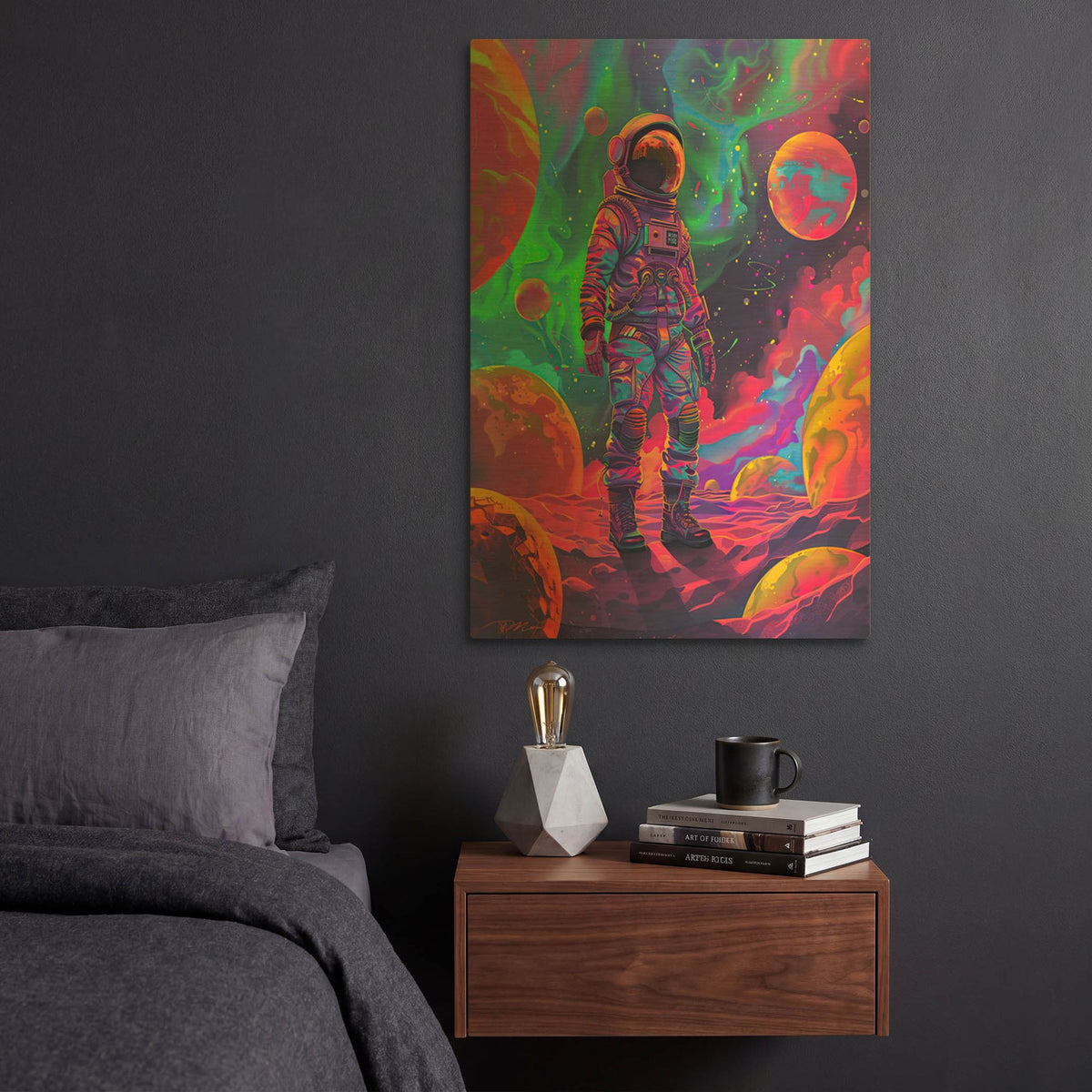 'Neon Space 2' By Momart Gold Metal Wall Art