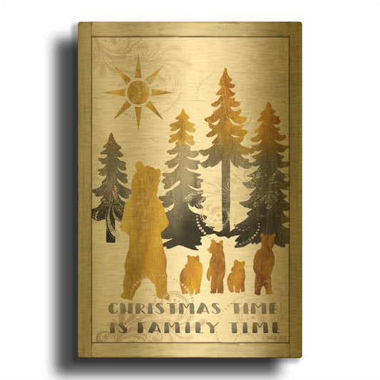 'Christmas Time is Family Time Bear Family' By Cindy Jacobs Gold Metal Wall Art