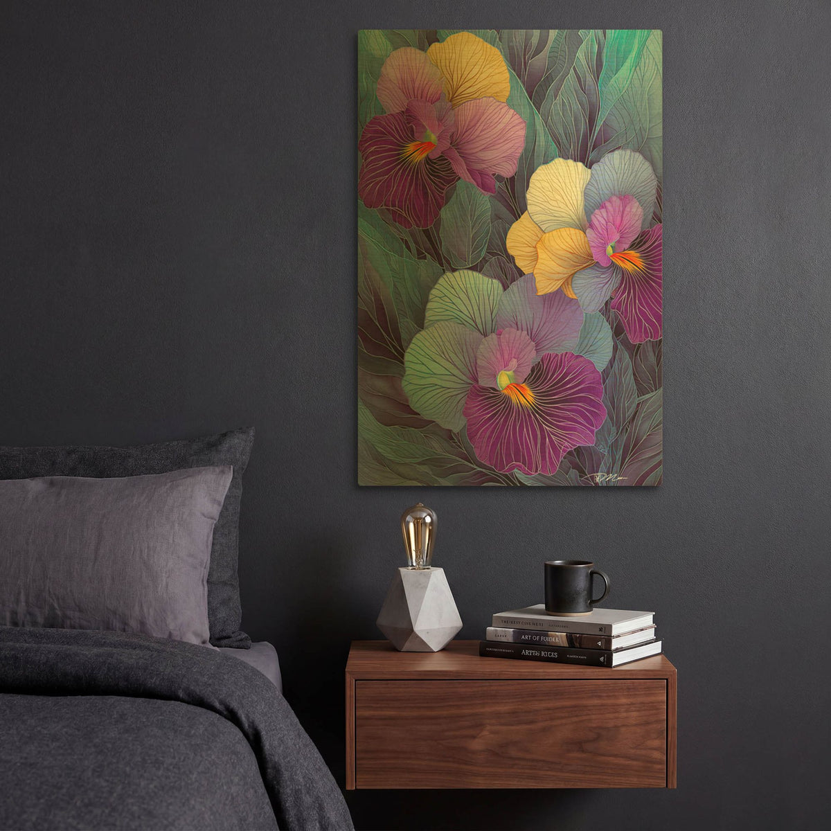 'Pansies Of Thought Illustration' By Momart Gold Metal Wall Art