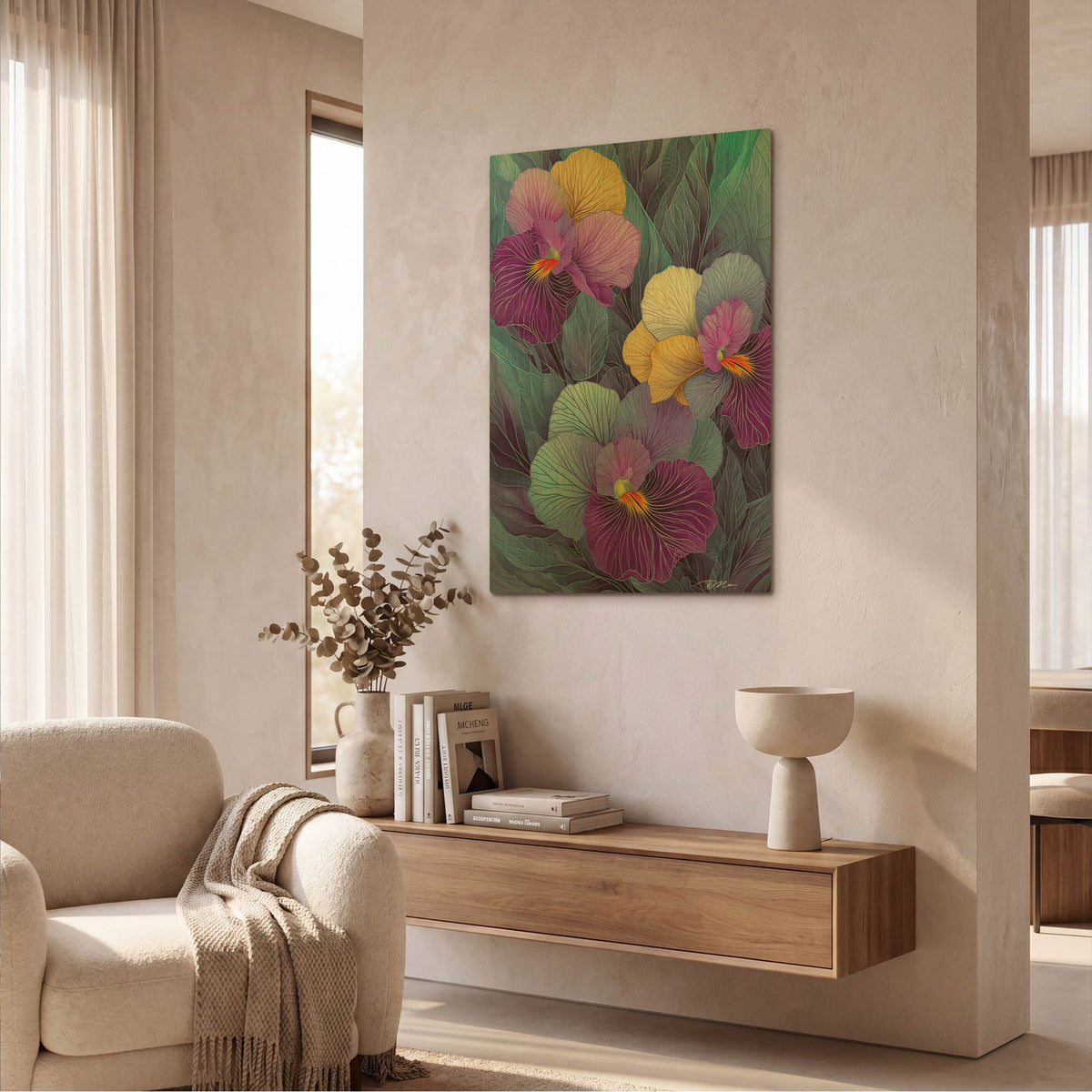 'Pansies Of Thought Illustration' By Momart Gold Metal Wall Art