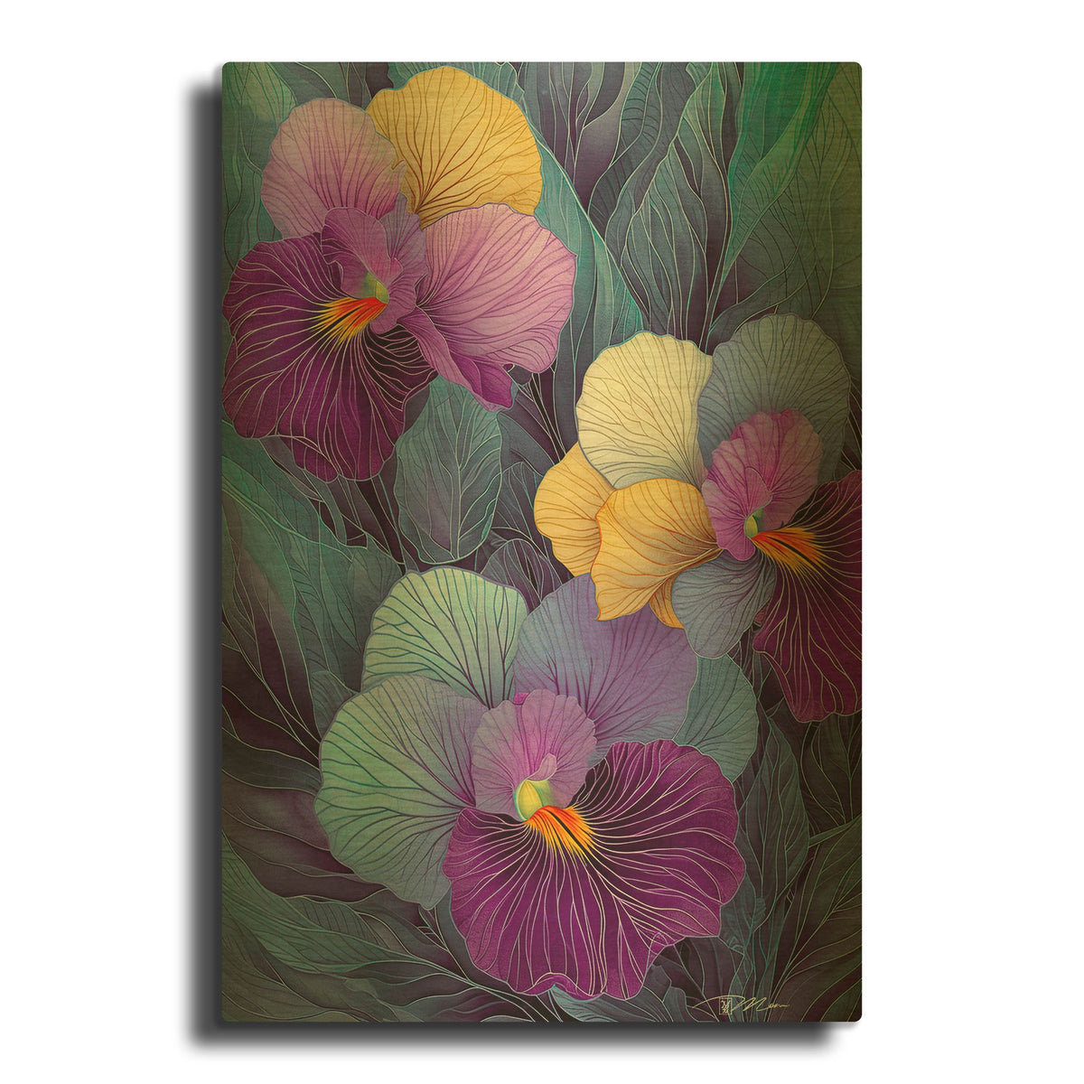 'Pansies Of Thought Illustration' By Momart Gold Metal Wall Art