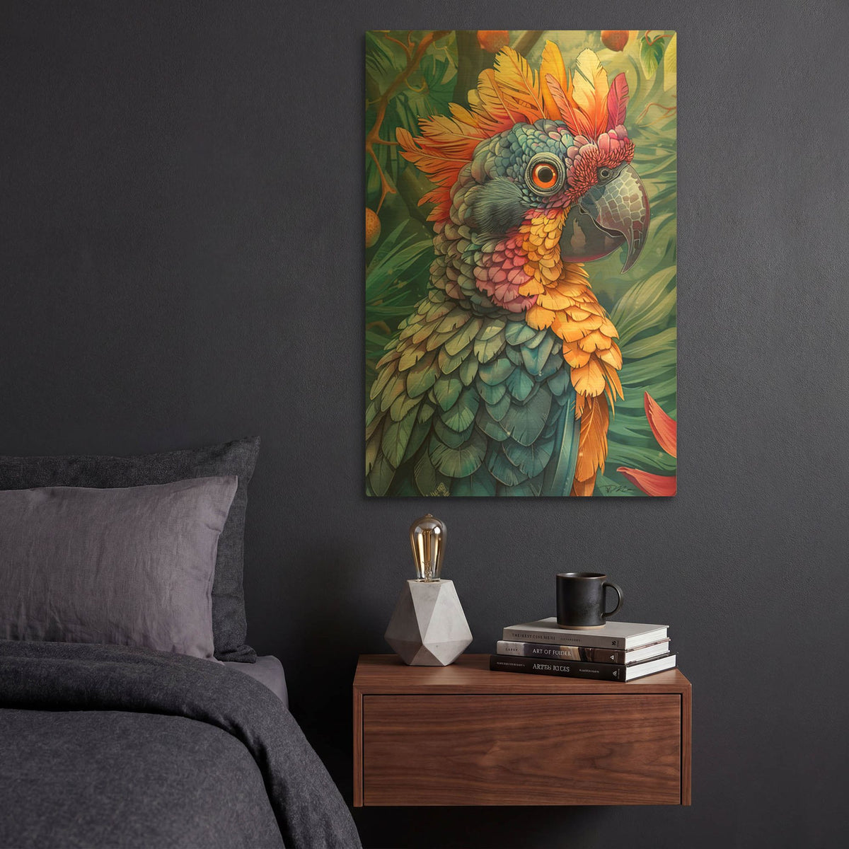 'Parrot In Multicolor' By Momart Gold Metal Wall Art