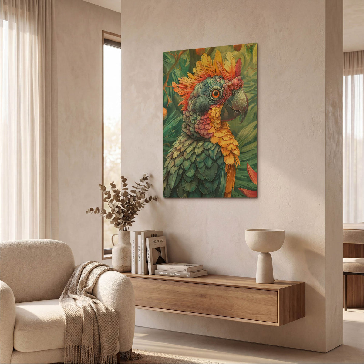 'Parrot In Multicolor' By Momart Gold Metal Wall Art