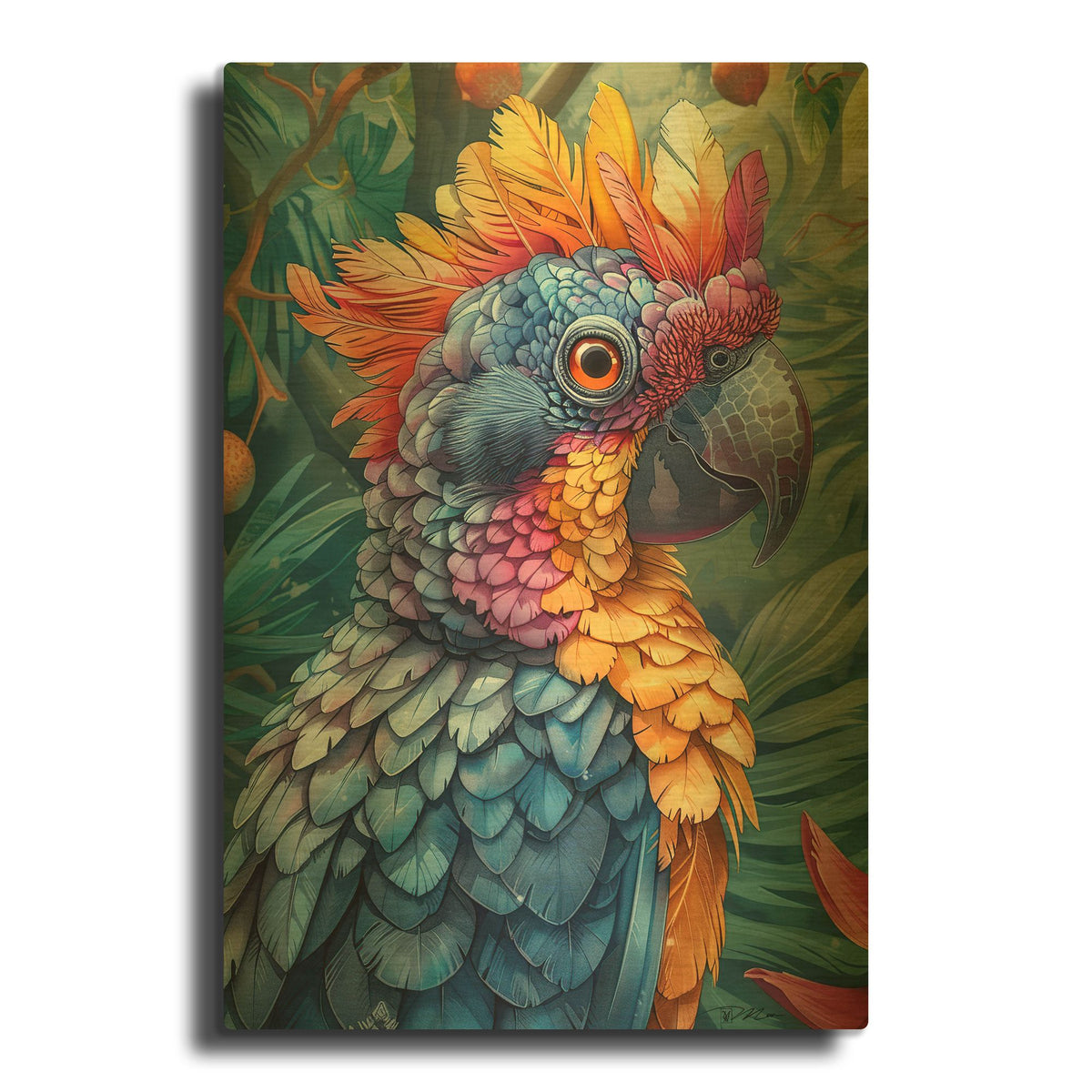 'Parrot In Multicolor' By Momart Gold Metal Wall Art