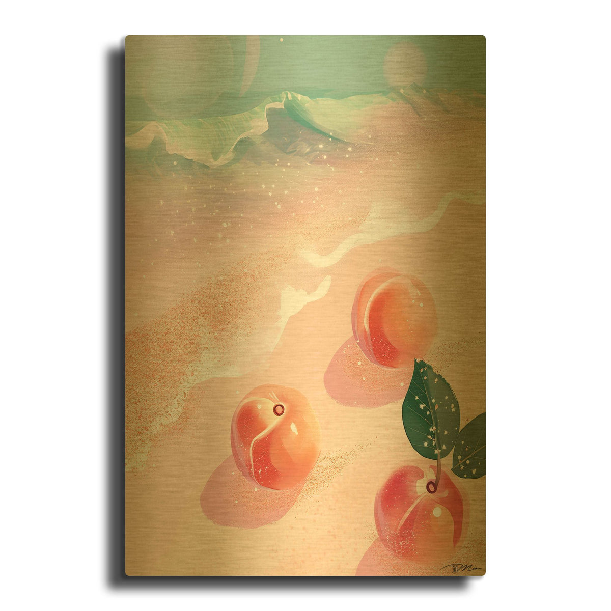 'Peaches On The Beach' By Momart Gold Metal Wall Art