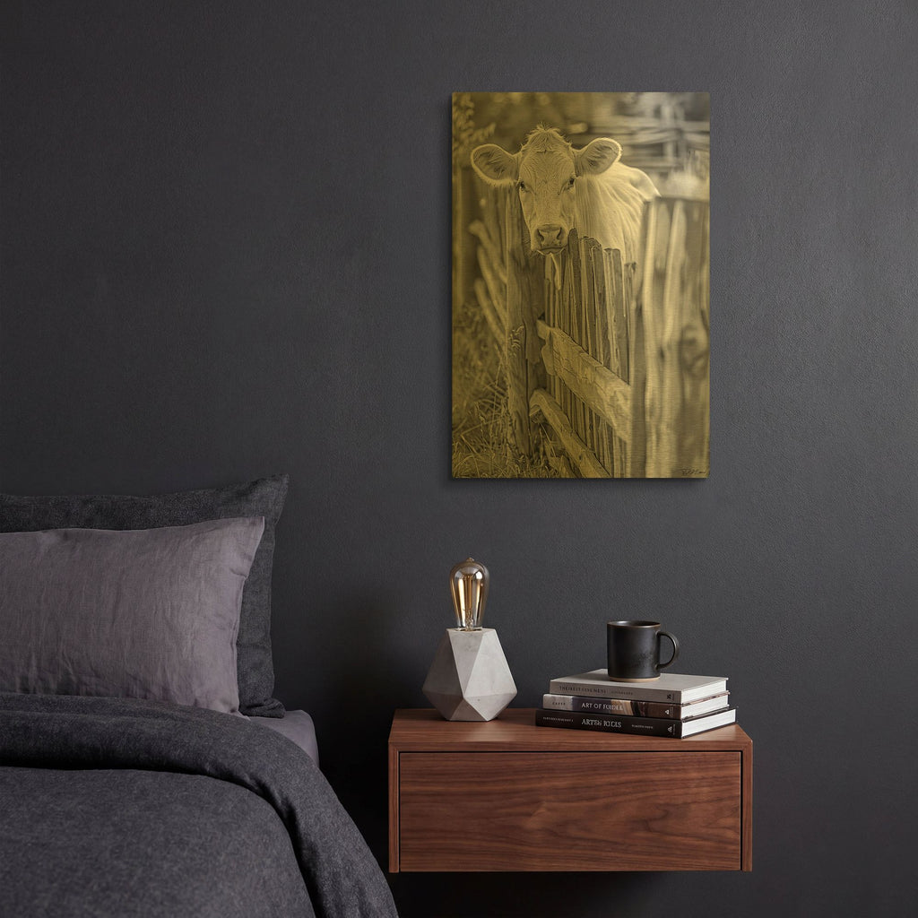 'Photo White And Black Calf' By Momart Gold Metal Wall Art