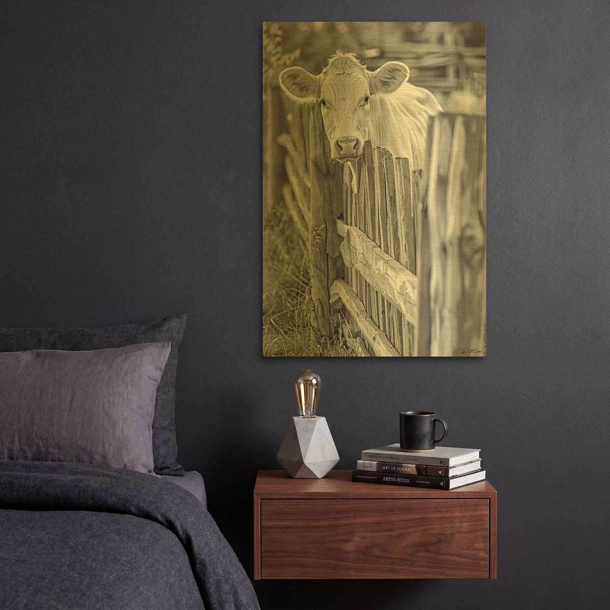 'Photo White And Black Calf' By Momart Gold Metal Wall Art