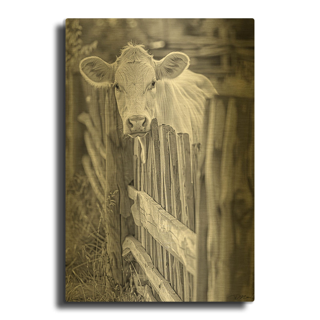 'Photo White And Black Calf' By Momart Gold Metal Wall Art
