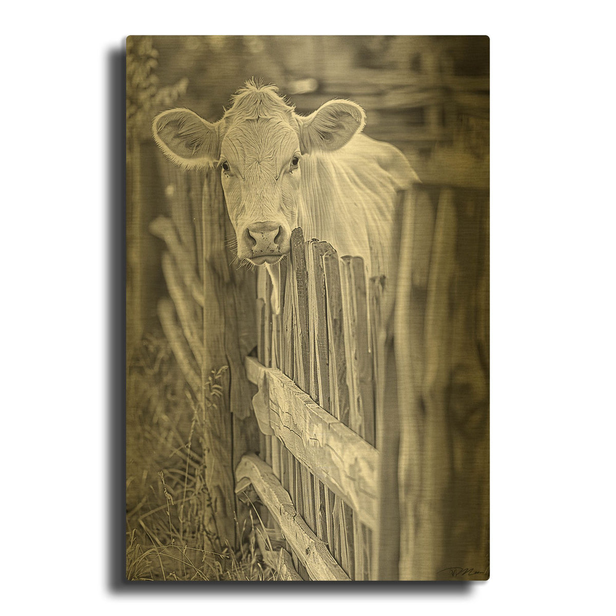 'Photo White And Black Calf' By Momart Gold Metal Wall Art
