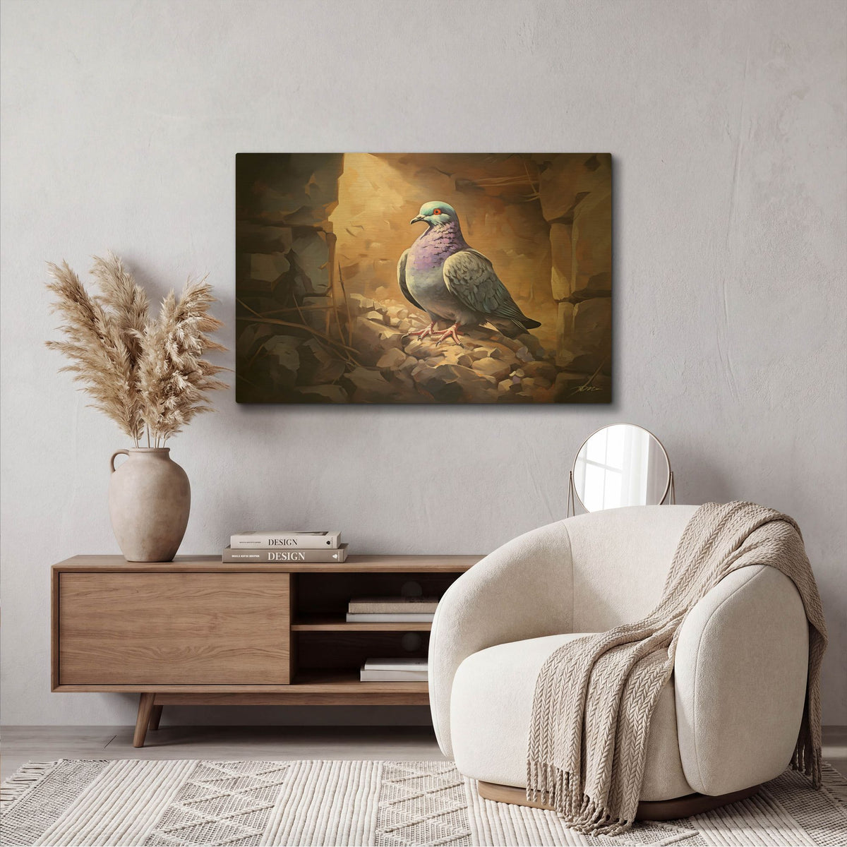 'Pigeon Inside The Wall' By Momart Gold Metal Wall Art