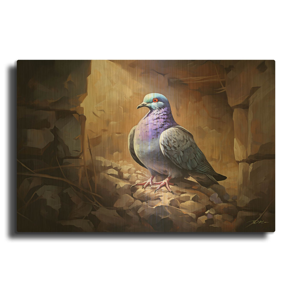 'Pigeon Inside The Wall' By Momart Gold Metal Wall Art