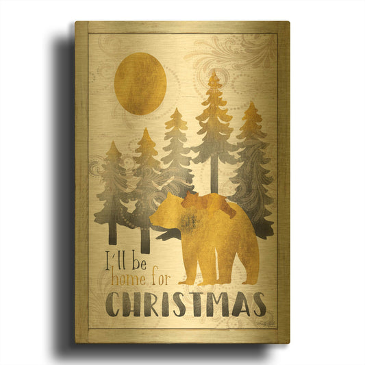 'Merry Christmas and Happy New Year Bear Family' By Cindy Jacobs Gold Metal Wall Art