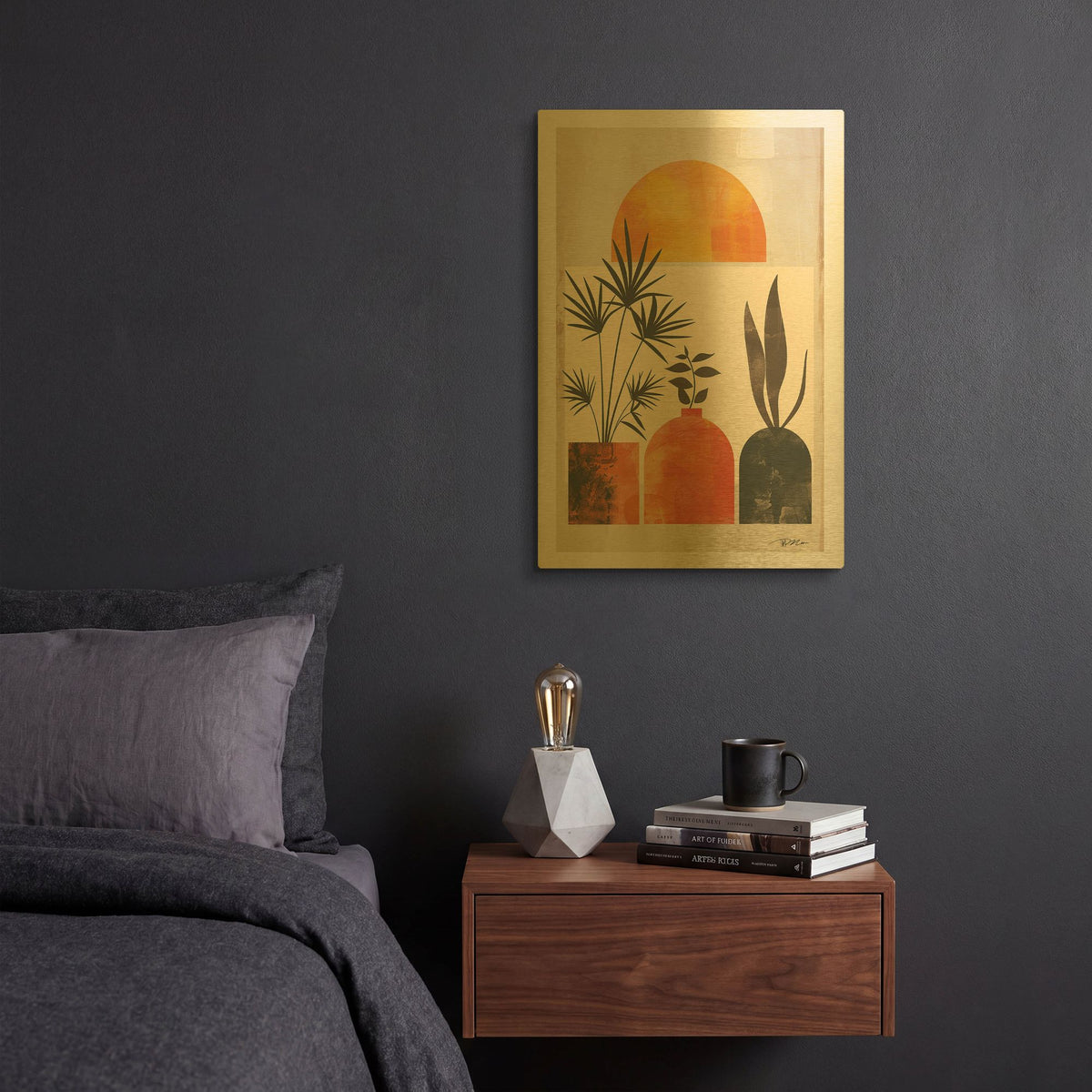'Pink Midcentury Original Exclusive Geometric Moon And Sun 12' By Momart Gold Metal Wall Art