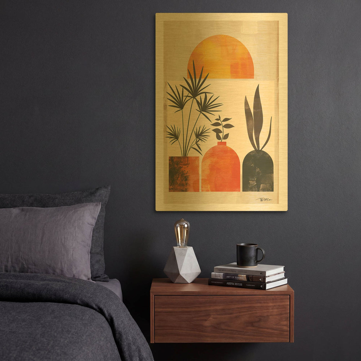 'Pink Midcentury Original Exclusive Geometric Moon And Sun 12' By Momart Gold Metal Wall Art