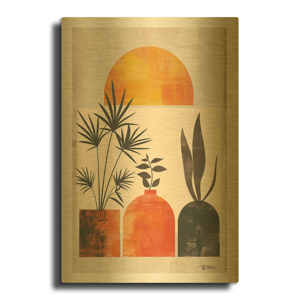 'Pink Midcentury Original Exclusive Geometric Moon And Sun 12' By Momart Gold Metal Wall Art