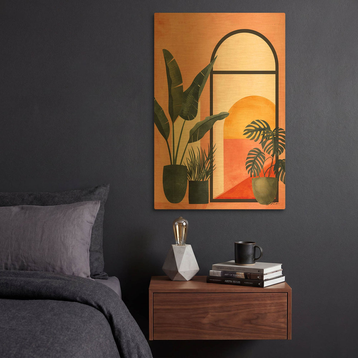 'Pink Midcentury Original Exclusive Geometric Moon And Sun 3' By Momart Gold Metal Wall Art