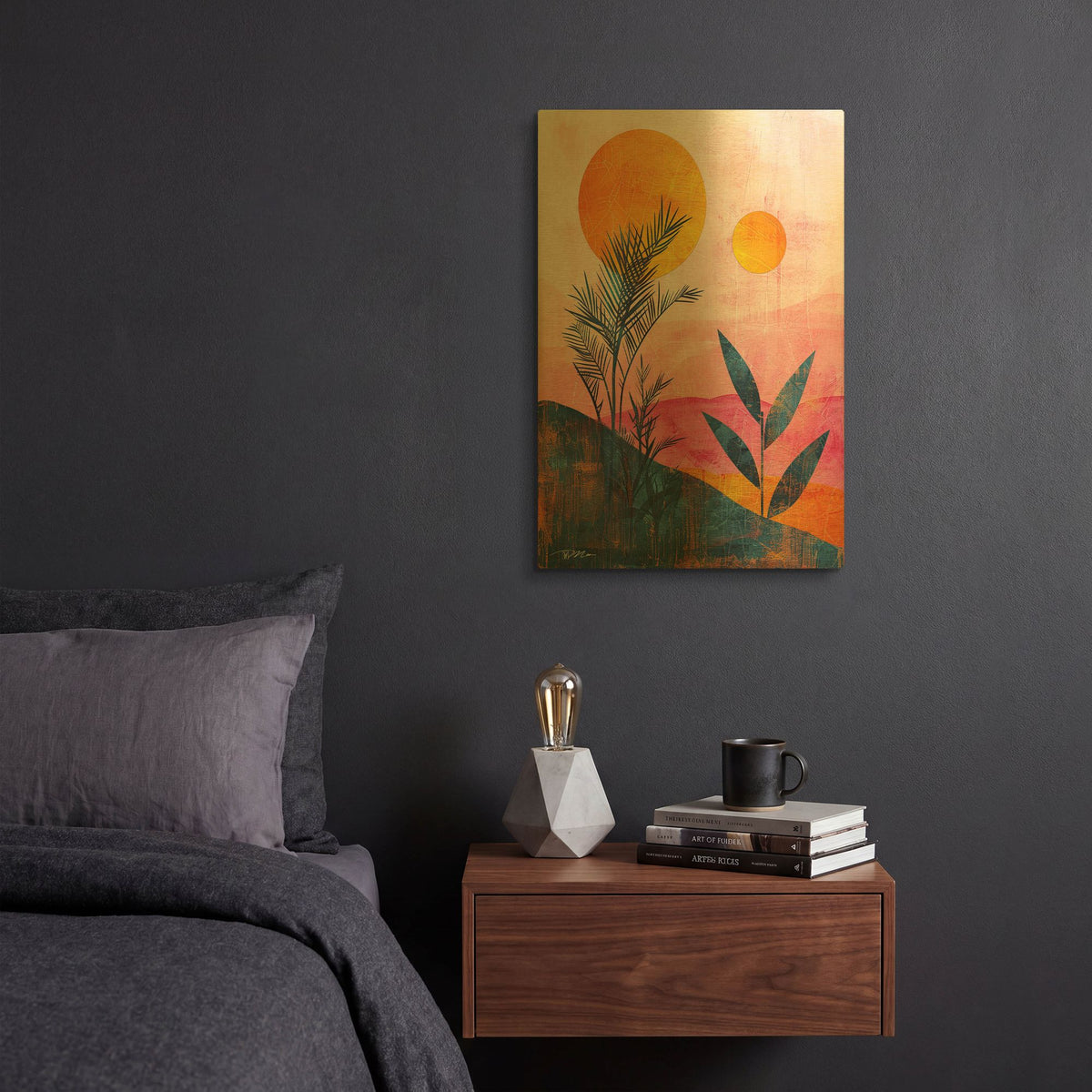 'Pink Midcentury Original Exclusive Geometric Moon And Sun 4' By Momart Gold Metal Wall Art