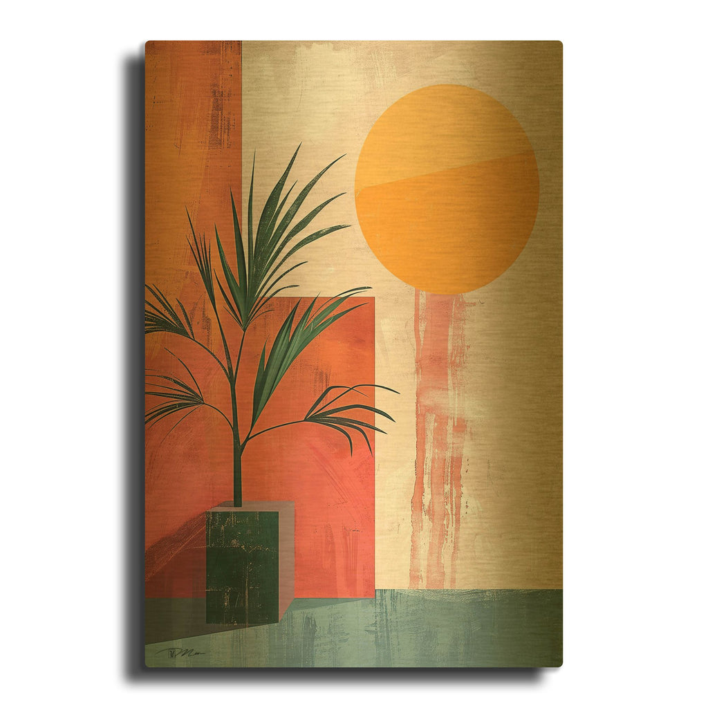 'Pink Midcentury Original Exclusive Geometric Moon And Sun 5' By Momart Gold Metal Wall Art