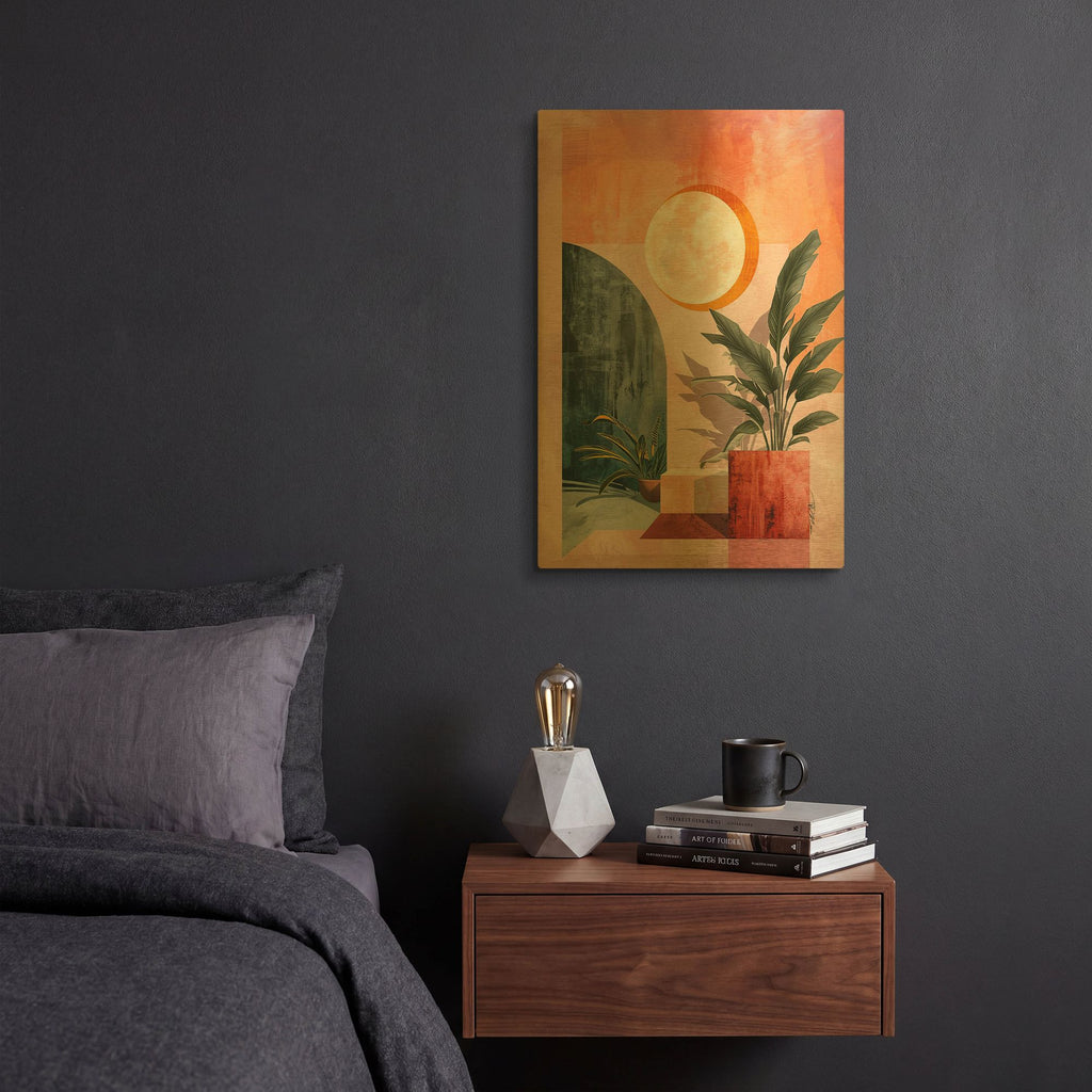 'Pink Midcentury Original Exclusive Geometric Moon And Sun 6' By Momart Gold Metal Wall Art