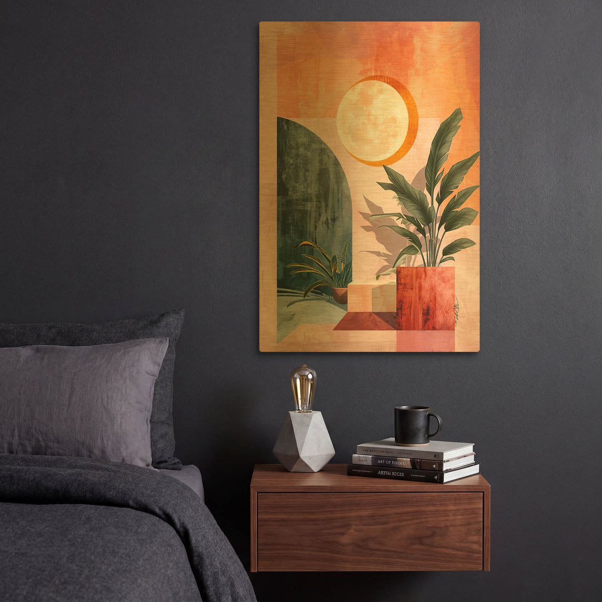 'Pink Midcentury Original Exclusive Geometric Moon And Sun 6' By Momart Gold Metal Wall Art