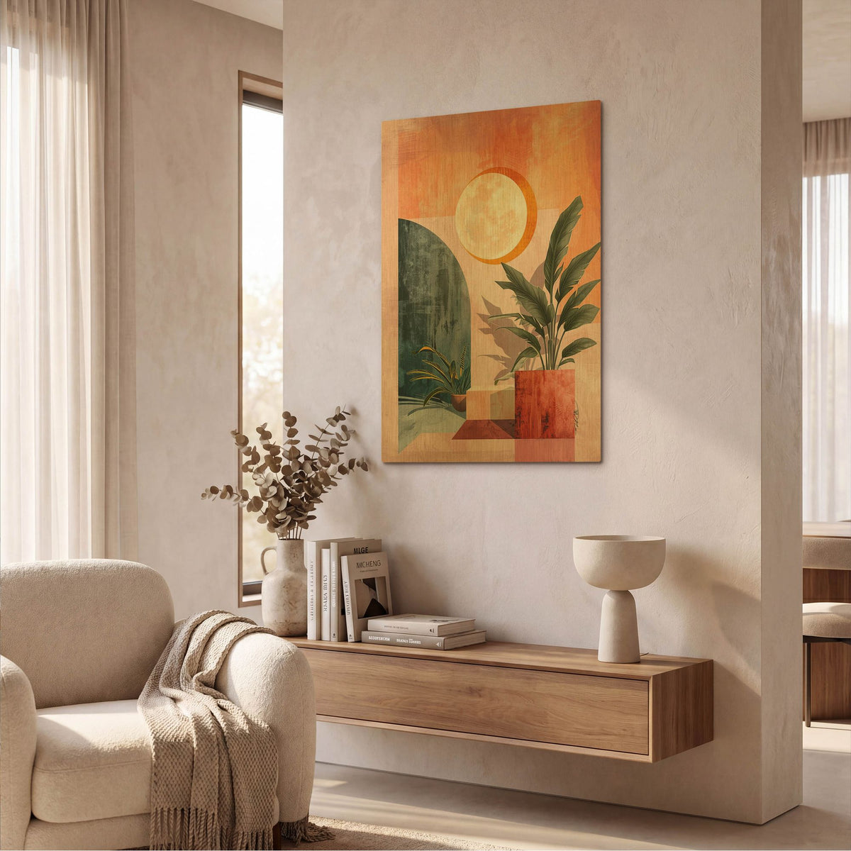 'Pink Midcentury Original Exclusive Geometric Moon And Sun 6' By Momart Gold Metal Wall Art