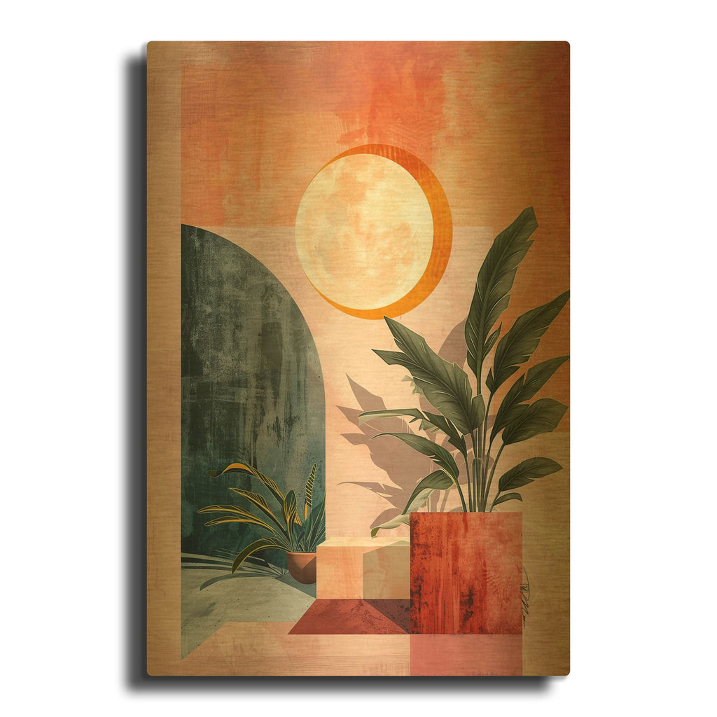 'Pink Midcentury Original Exclusive Geometric Moon And Sun 6' By Momart Gold Metal Wall Art