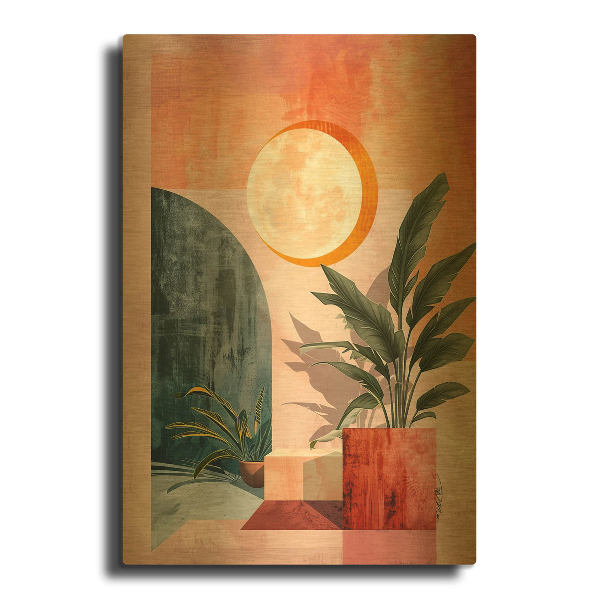 'Pink Midcentury Original Exclusive Geometric Moon And Sun 6' By Momart Gold Metal Wall Art