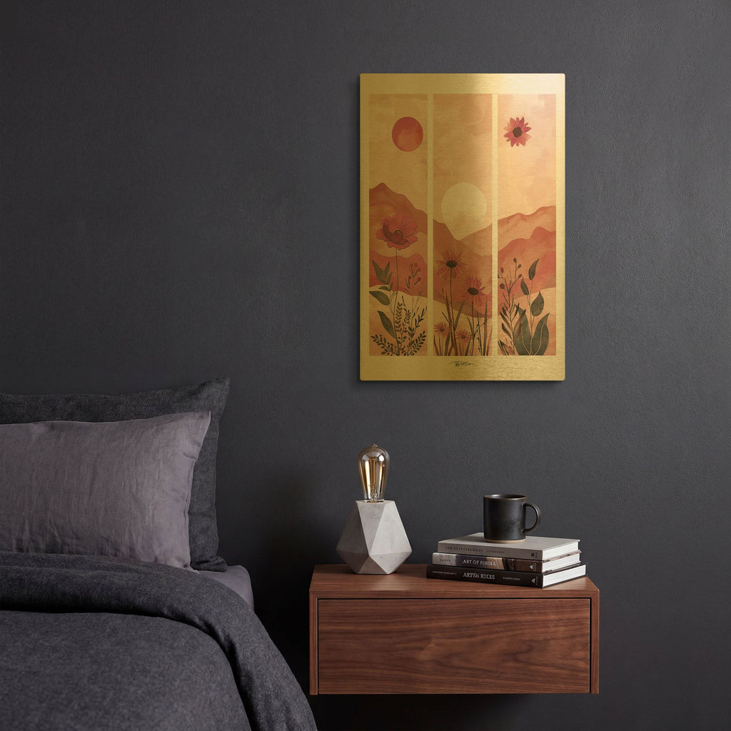 'Pink Midcentury Original Exclusive Geometric Moon And Sun 8' By Momart Gold Metal Wall Art