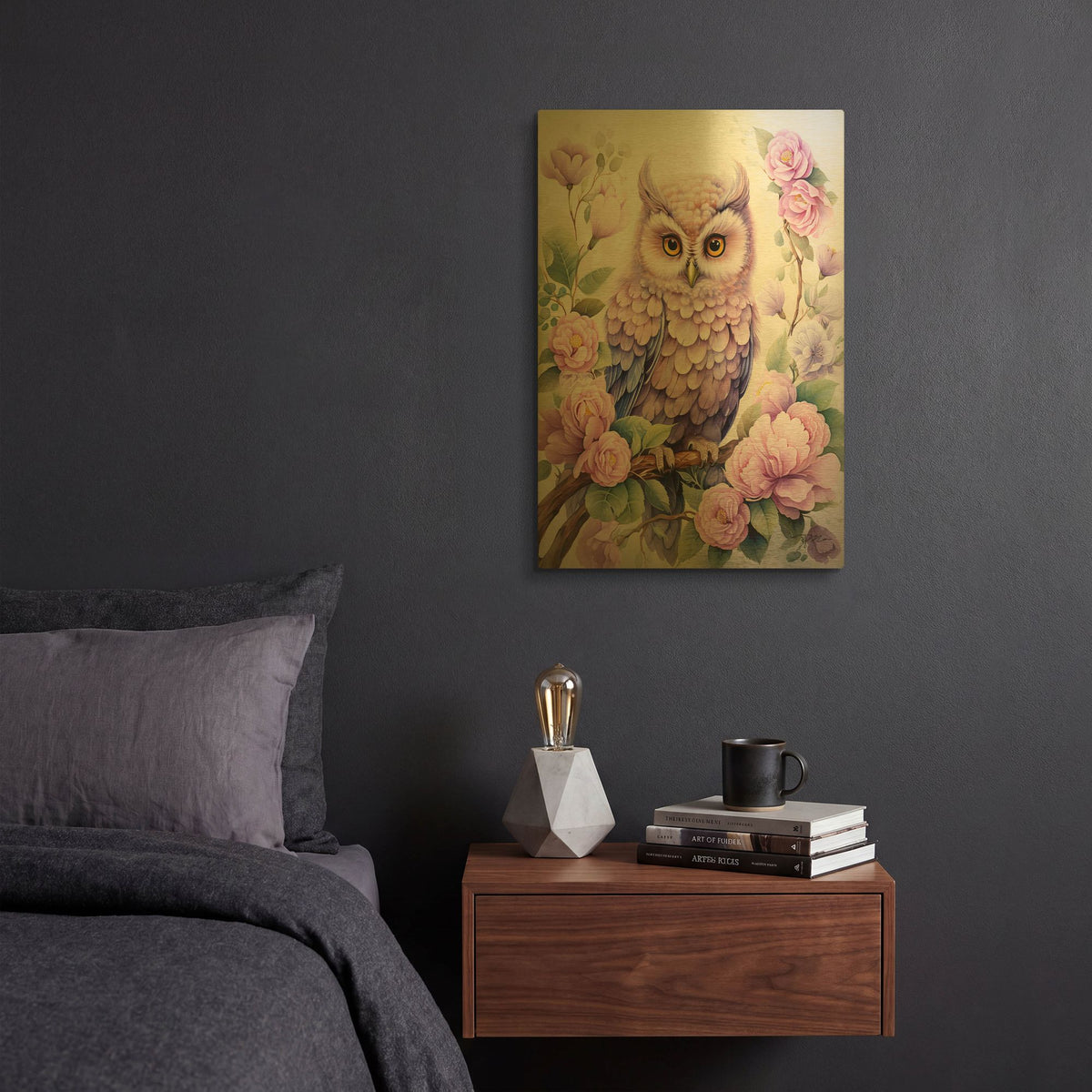'Pink Owl' By Momart Gold Metal Wall Art