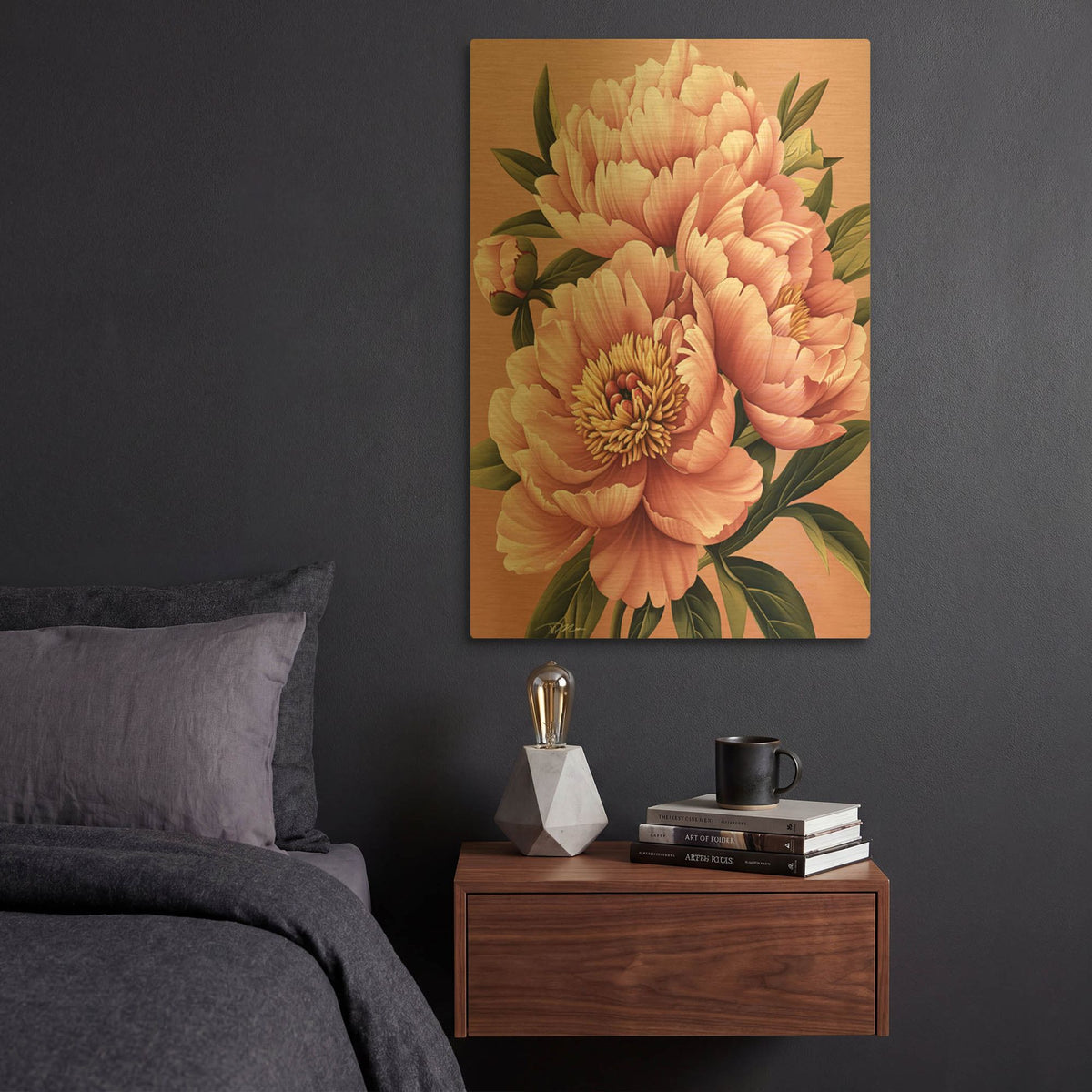 'Pink Peonies' By Momart Gold Metal Wall Art