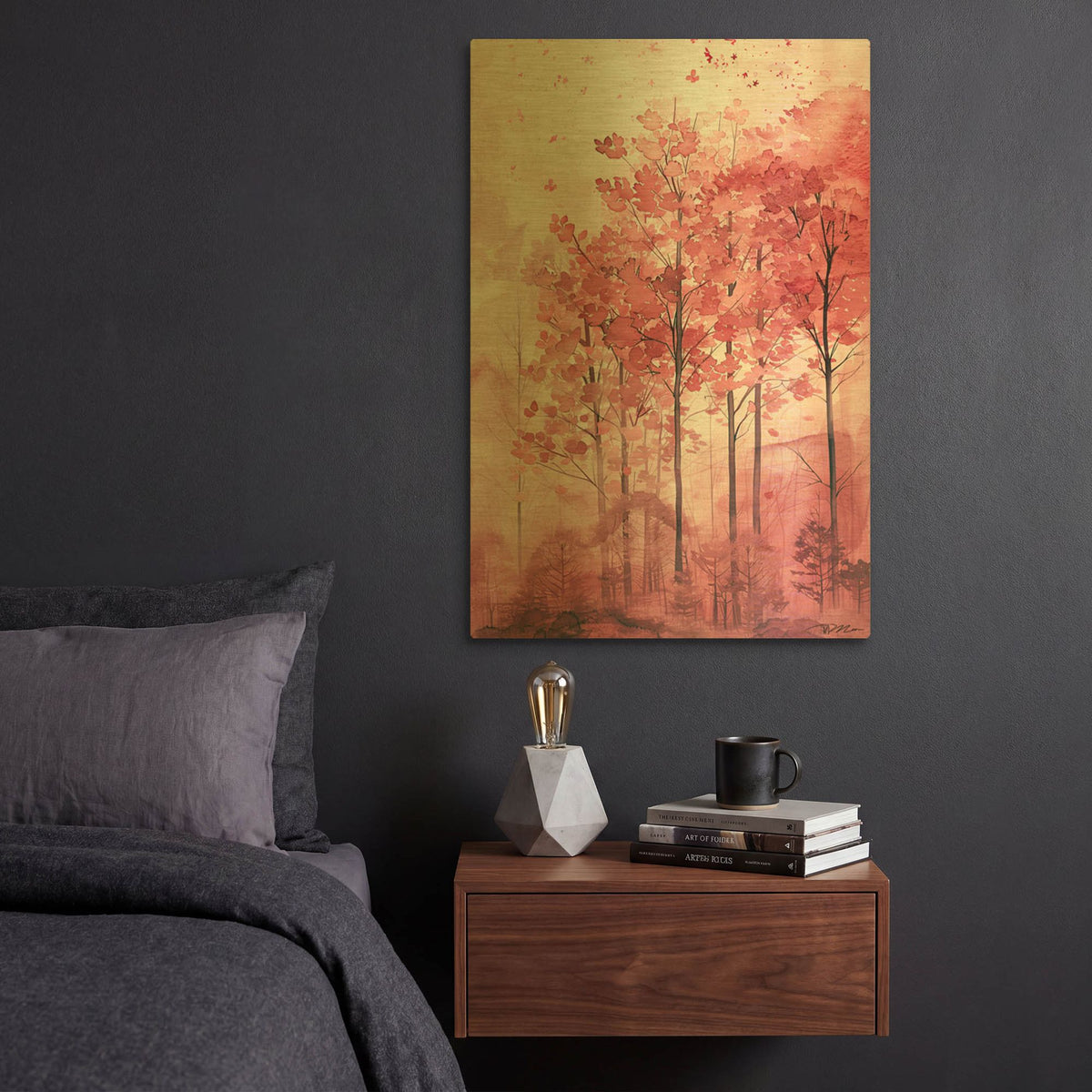 'Pink Trees' By Momart Gold Metal Wall Art