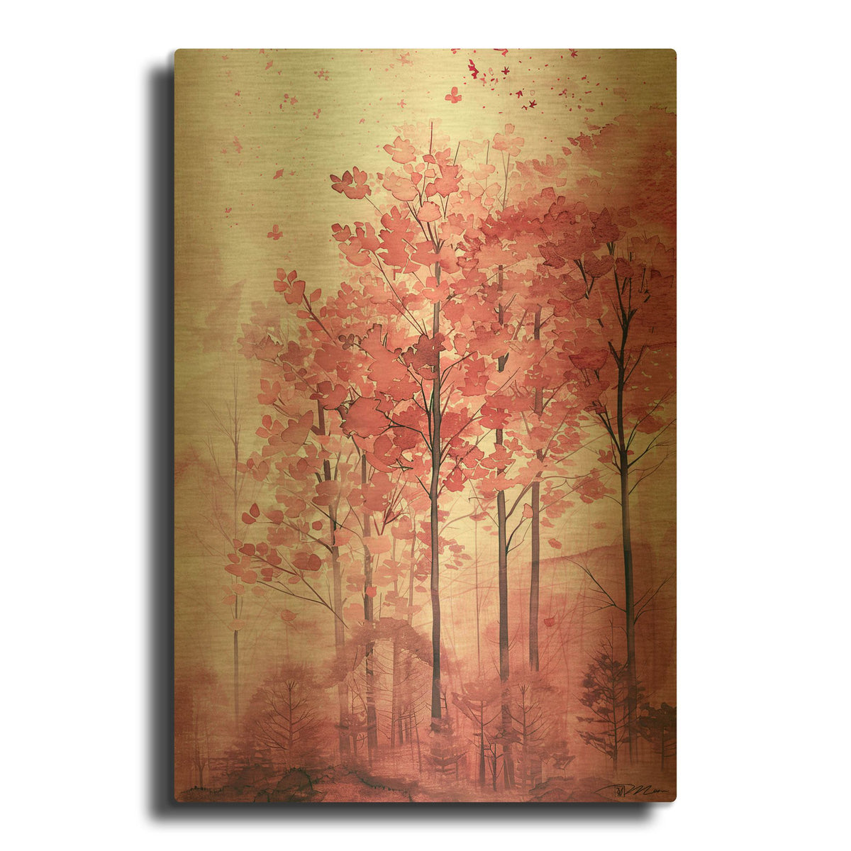'Pink Trees' By Momart Gold Metal Wall Art