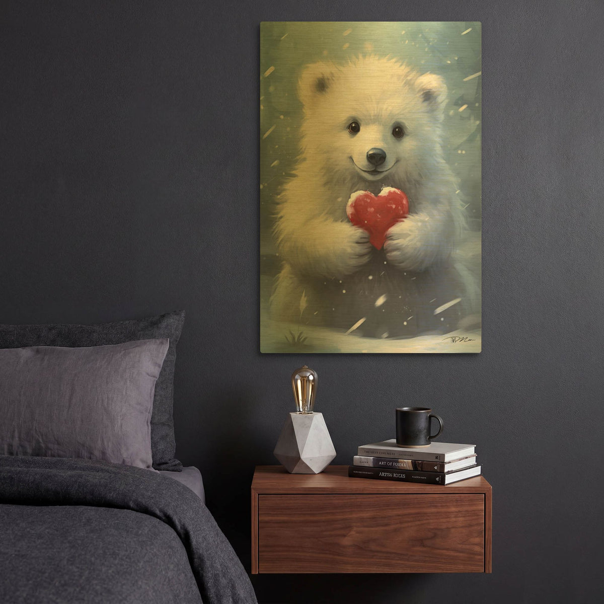 'Polar Bear With A Heart' By Momart Gold Metal Wall Art