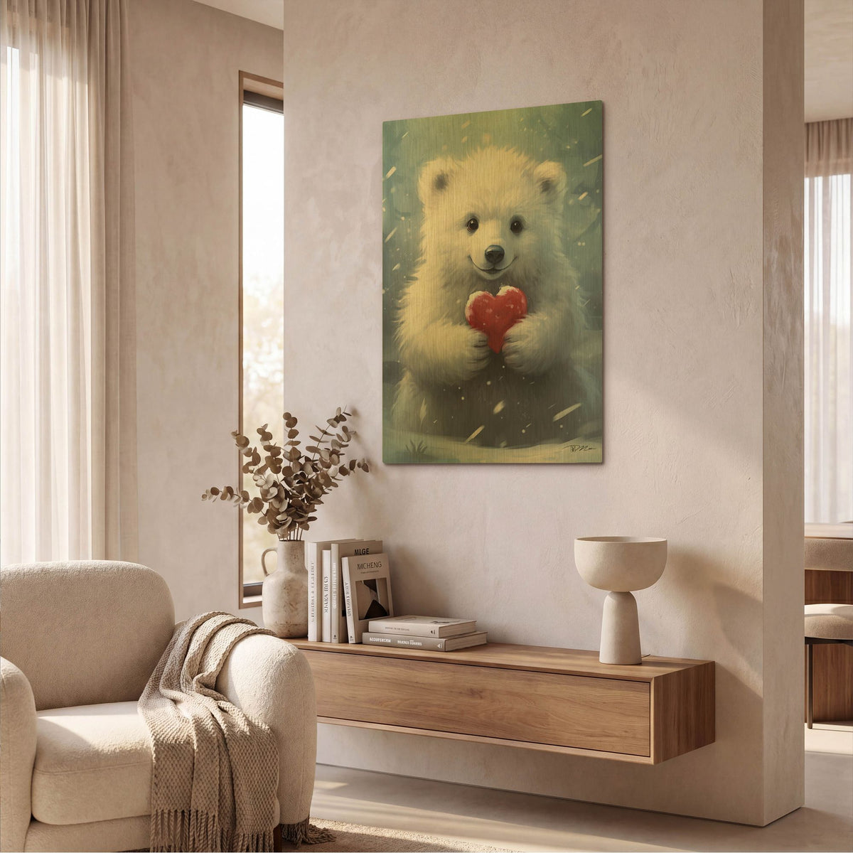 'Polar Bear With A Heart' By Momart Gold Metal Wall Art