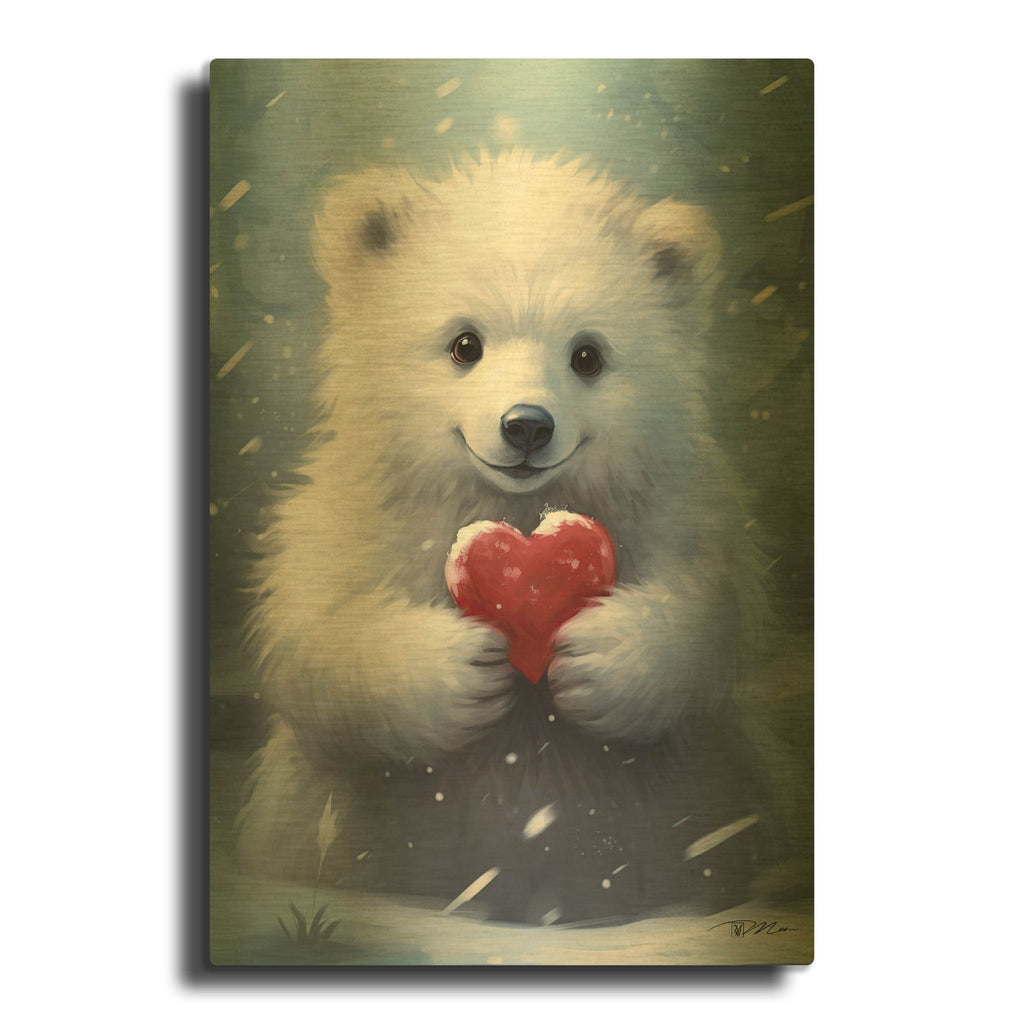 'Polar Bear With A Heart' By Momart Gold Metal Wall Art