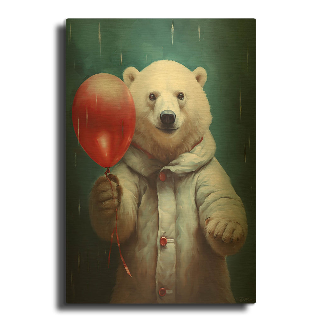 'Polar Bear With Red Balloon' By Momart Gold Metal Wall Art