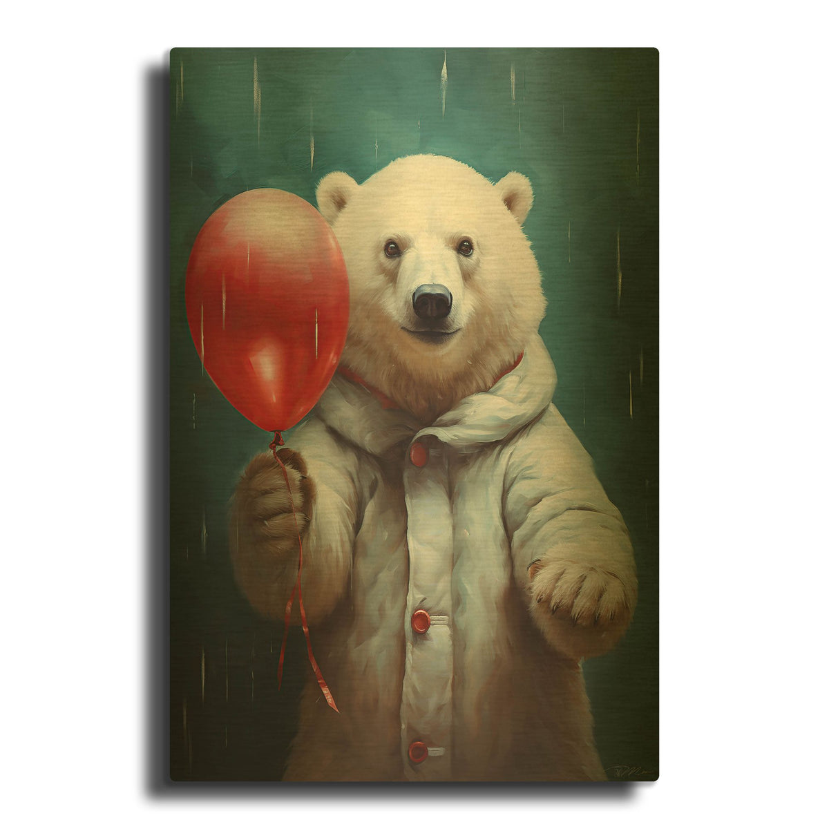 'Polar Bear With Red Balloon' By Momart Gold Metal Wall Art
