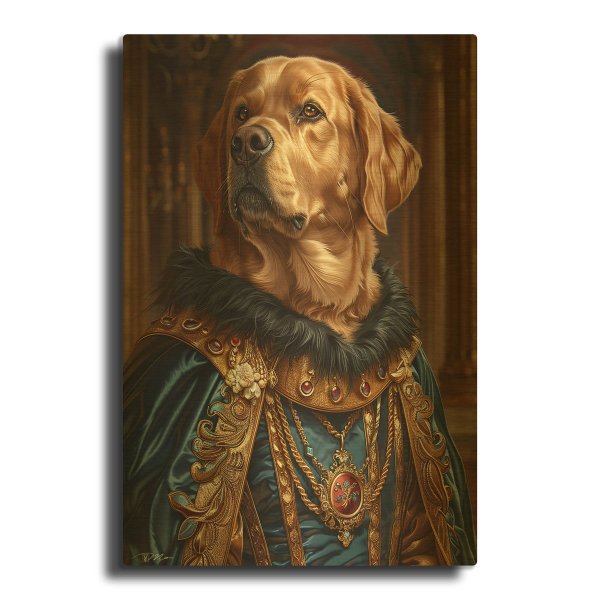 'Portrait Labrador Duke' By Momart Gold Metal Wall Art