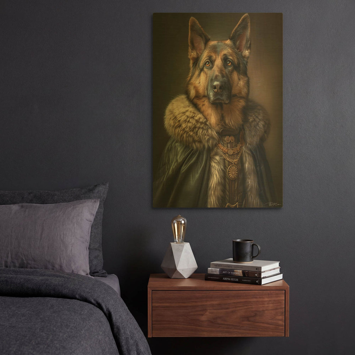 'Portrait Noble German Shepherd' By Momart Gold Metal Wall Art